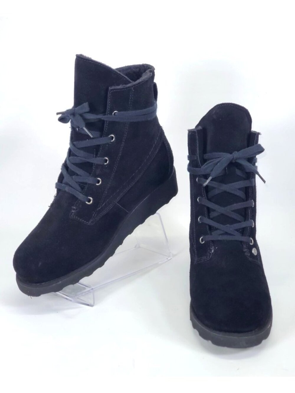 Bearpaw Women’s Harmony Black Suede/Wool Ankle Lace-up Winter Boot Size 9 1316